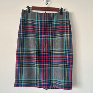 Talbots Womens Plaid Wool Blend Pencil Skirt Grey Blue Pink Size 8 Academia